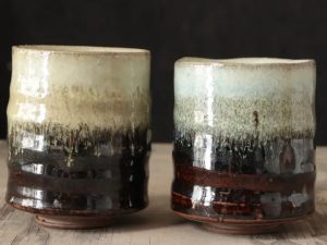 Wild Clay Hourglass Teacup Black/White Cascade Glaze